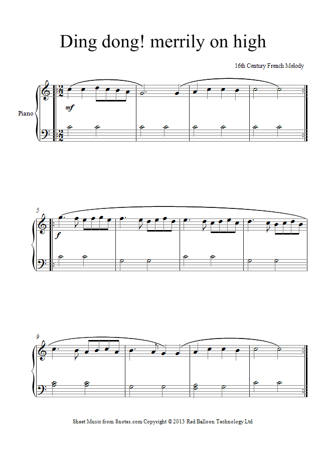 Ding Dong Merrily on High (Easy Version) sheet music for Piano Ding Dong Merrily on High (Easy Version) sheet music for Piano