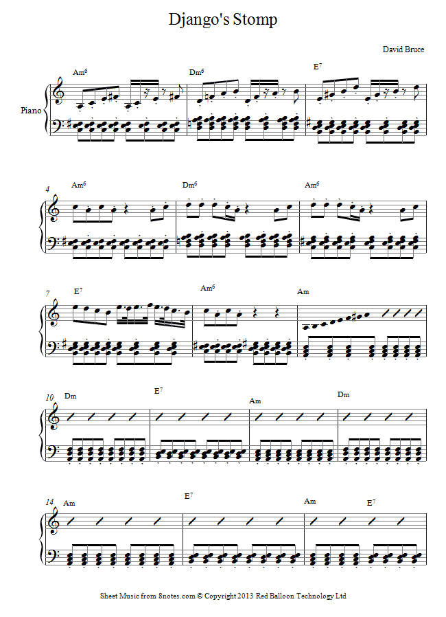 David Bruce - Djangos Stomp sheet music for Piano David Bruce - Djangos Stomp sheet music for Piano