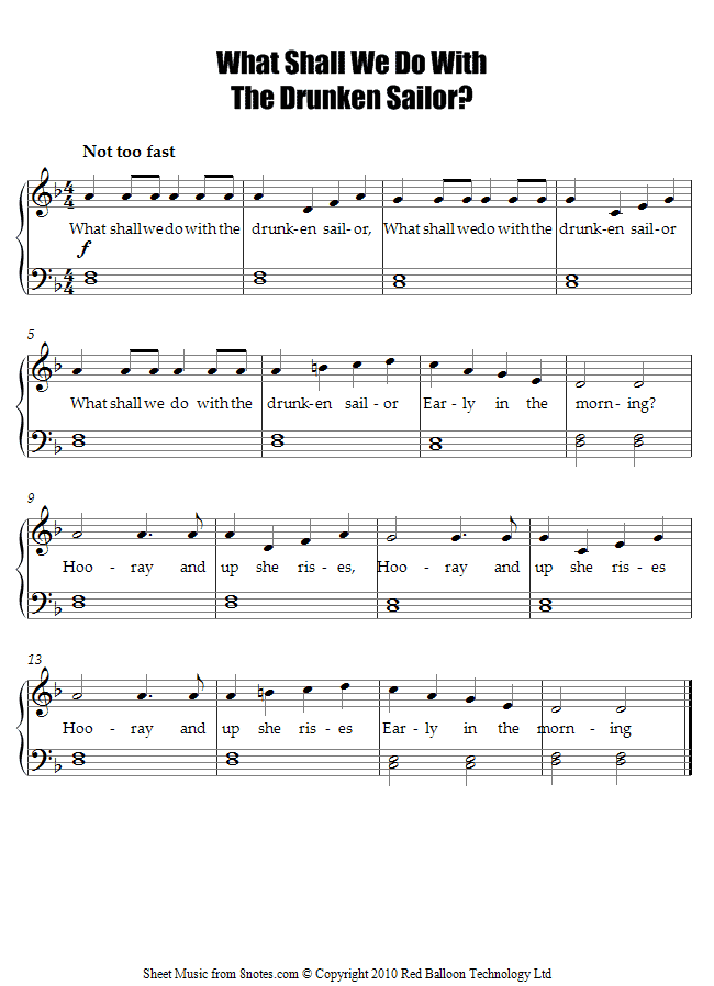 Drunken Sailor sheet music for Piano Drunken Sailor sheet music for Piano
