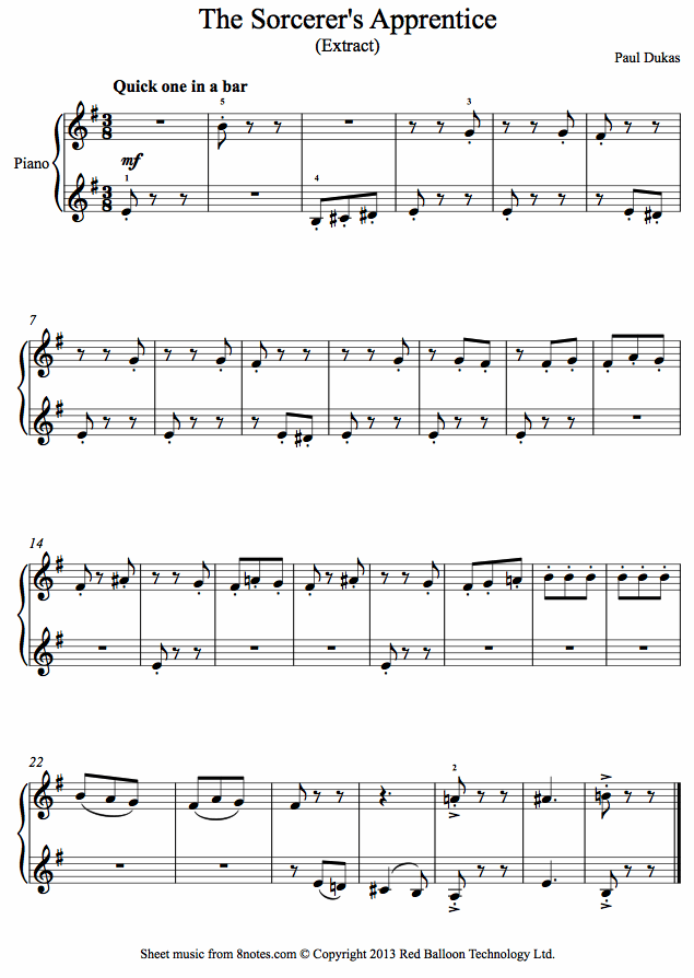 Dukas - The Sorcerers Apprentice (easy) sheet music for Piano Dukas - The Sorcerers Apprentice (easy) sheet music for Piano
