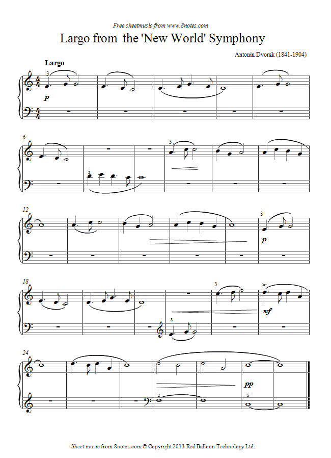 Dvořák - Largo from the New World Symphony (easy) sheet music for Piano Dvořák - Largo from the New World Symphony (easy) sheet music for Piano