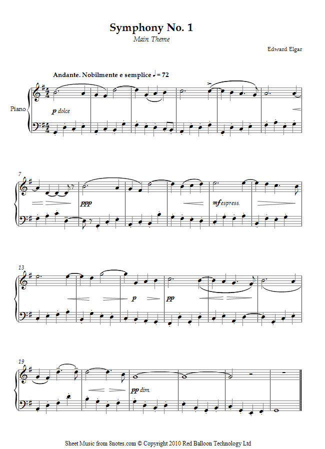 Elgar - Symphony No. 1 Opening Theme sheet music for Piano Elgar - Symphony No. 1 Opening Theme sheet music for Piano