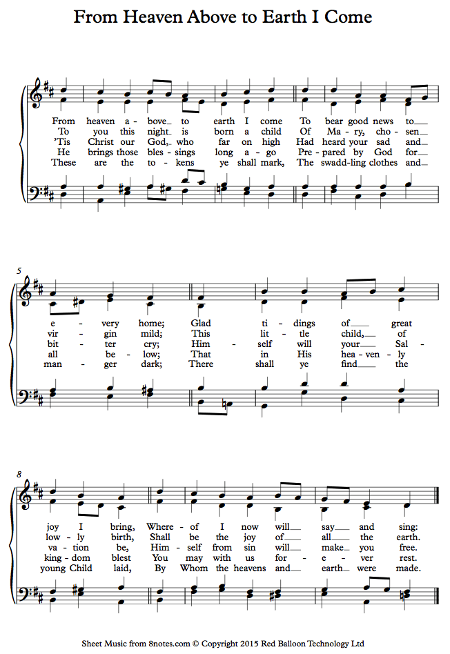 From Heaven Above to Earth I Come sheet music for Piano From Heaven Above to Earth I Come sheet music for Piano