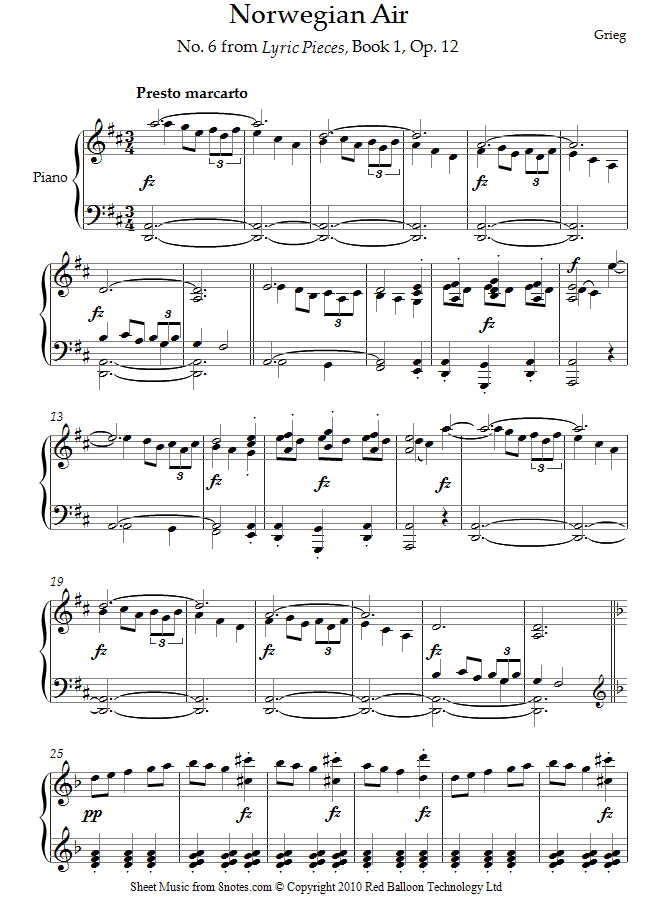 Grieg - Norwegian Air (No. 6 from Lyric Pieces, Book 1, Op. 12) sheet music for Piano Grieg - Norwegian Air (No. 6 from Lyric Pieces, Book 1, Op. 12) sheet music for Piano