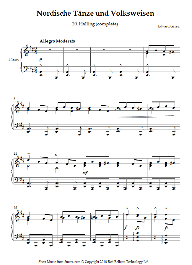 Grieg - Nordische Tanze und Volksweisen 4. Halling (complete) sheet music for Piano Grieg - Nordische Tanze und Volksweisen 4. Halling (complete) sheet music for Piano