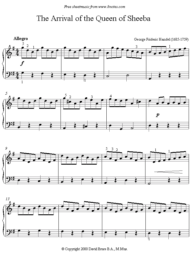 Handel - The Arrival of the Queen of Sheeba sheet music for Piano Handel - The Arrival of the Queen of Sheeba sheet music for Piano