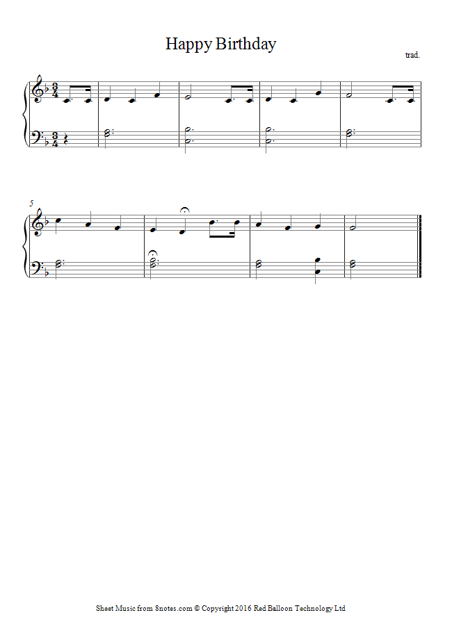 happy birthday song with notes