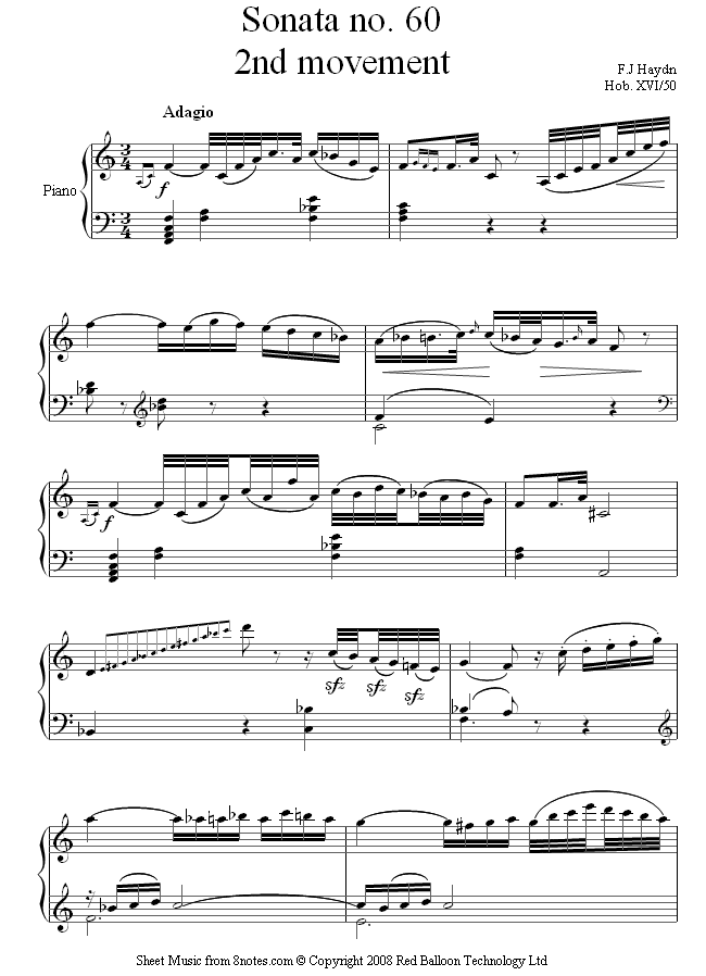 Haydn - Sonata no. 60 2nd movement - Adagio sheet music for Piano Haydn - Sonata no. 60 2nd movement - Adagio sheet music for Piano