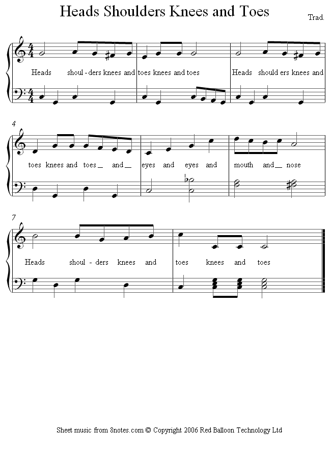 Heads, Shoulders Knees and Toes sheet music for Piano Heads, Shoulders Knees and Toes sheet music for Piano