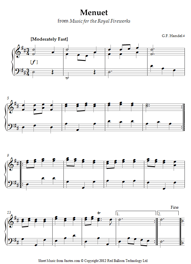 Handel - Menuet from Music for the Royal Fireworks sheet music for Piano Handel - Menuet from Music for the Royal Fireworks sheet music for Piano