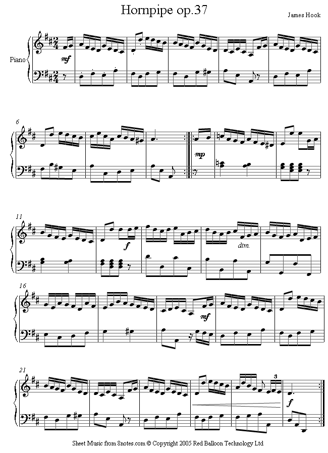 Hook - Hornpipe sheet music for Piano Hook - Hornpipe sheet music for Piano