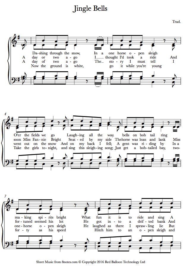 Jingle Bells sheet music for Piano - 8notes.com