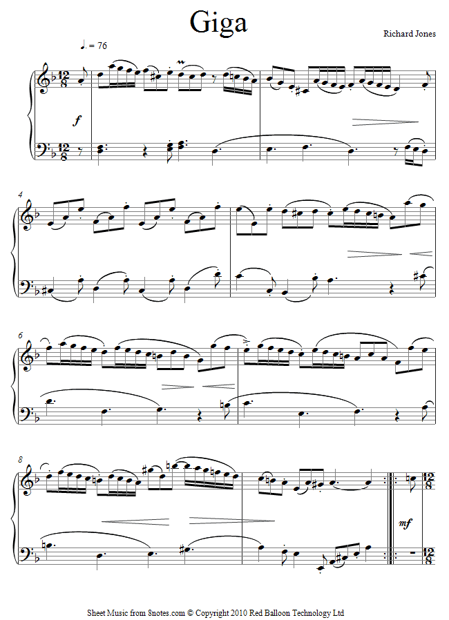 Richard Jones - Giga sheet music for Piano Richard Jones - Giga sheet music for Piano