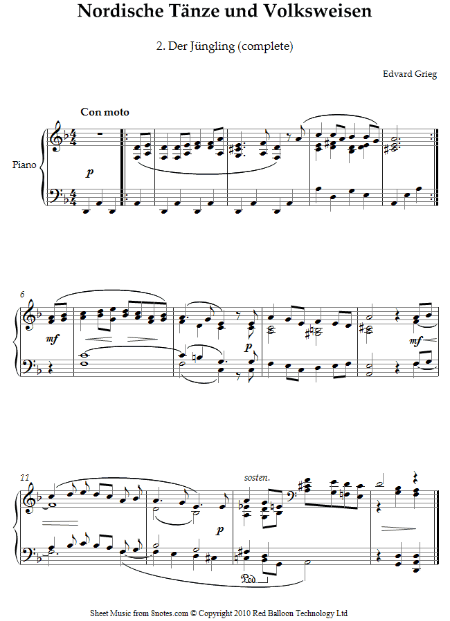 Grieg - Nordische Tanze und Volksweisen 2. Der Jungling (complete) sheet music for Piano Grieg - Nordische Tanze und Volksweisen 2. Der Jungling (complete) sheet music for Piano