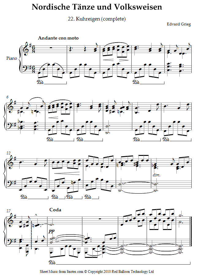 Grieg - Nordische Tanze und Volksweisen 22.Kuhreigen (complete) sheet music for Piano Grieg - Nordische Tanze und Volksweisen 22.Kuhreigen (complete) sheet music for Piano