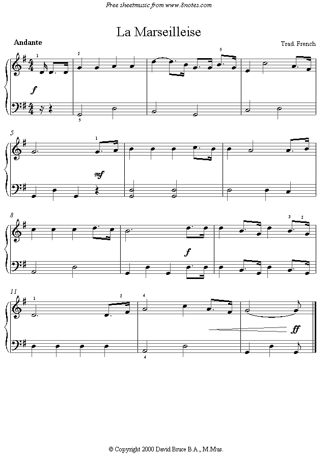 La Marseilleise (France) sheet music for Piano La Marseilleise (France) sheet music for Piano