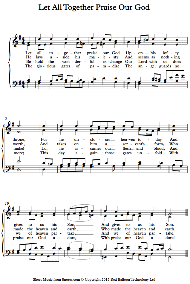 Let All Together Praise Our God sheet music for Piano Let All Together Praise Our God sheet music for Piano