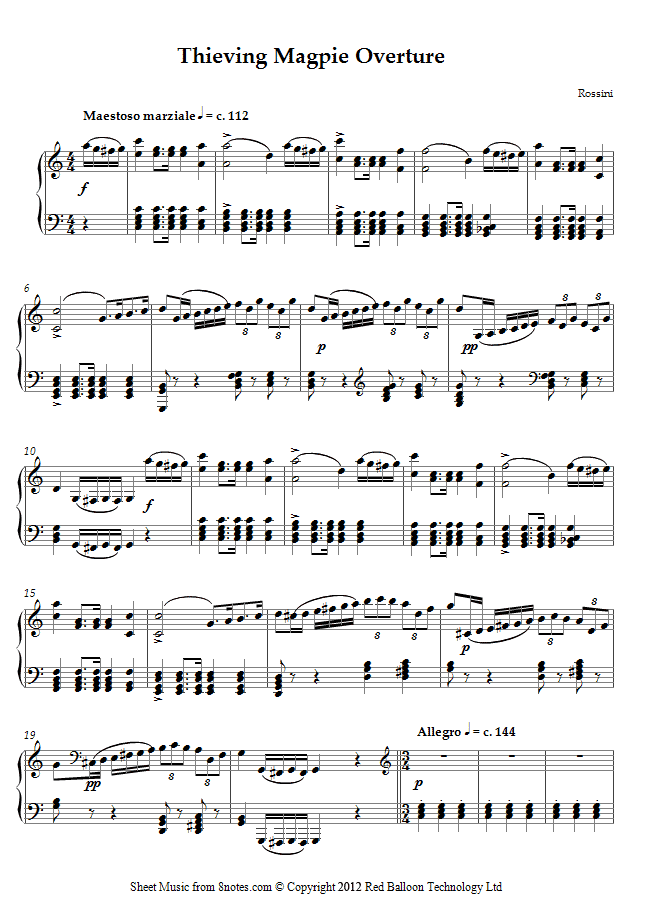 Rossini - Thieving Magpie Overture sheet music for Piano Rossini - Thieving Magpie Overture sheet music for Piano