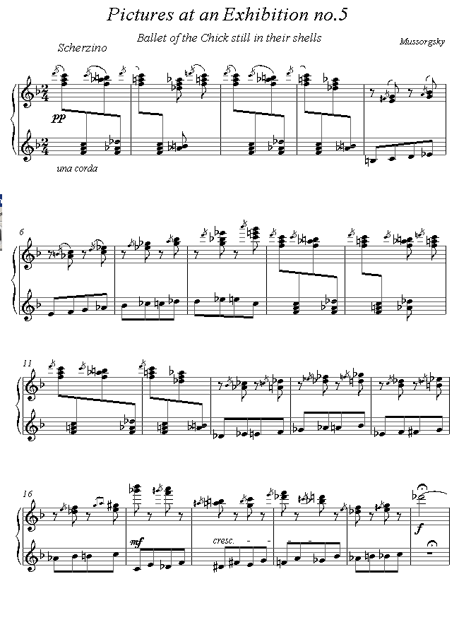 Mussorgsky - Pictures at an Exhibition No.5 - Ballet of the chicks still in their shells sheet music for Piano Mussorgsky - Pictures at an Exhibition No.5 - Ballet of the chicks still in their shells sheet music for Piano