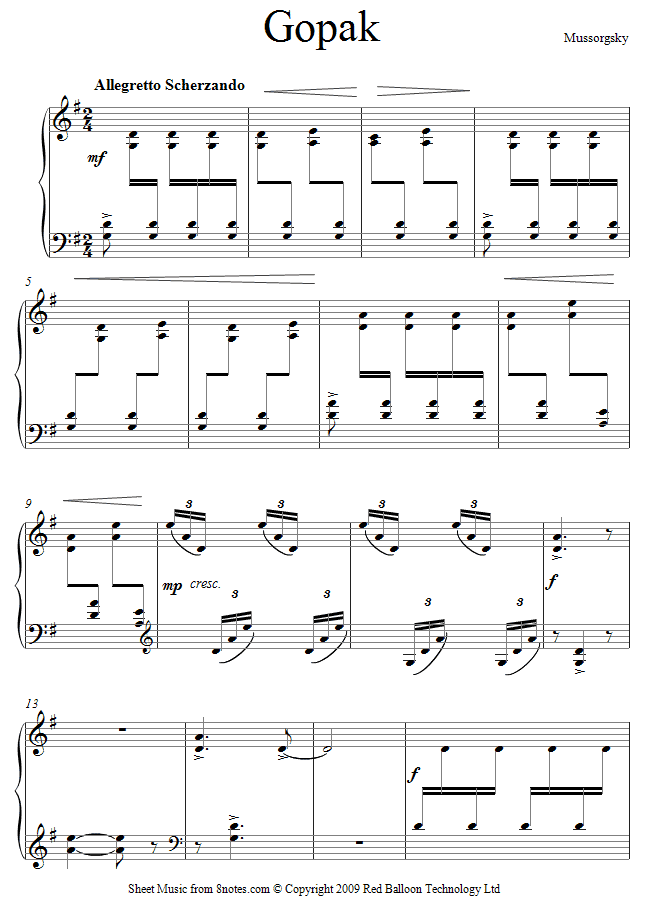 Mussorgsky - Gopak sheet music for Piano Mussorgsky - Gopak sheet music for Piano