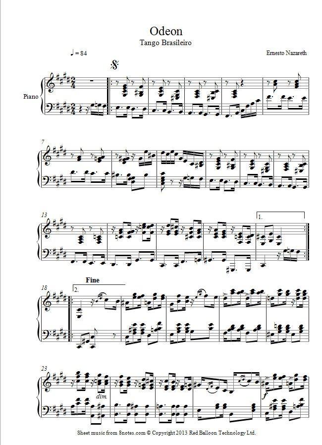 Ernesto Nazareth - Odeon (Tango Brasileiro) sheet music for Piano Ernesto Nazareth - Odeon (Tango Brasileiro) sheet music for Piano