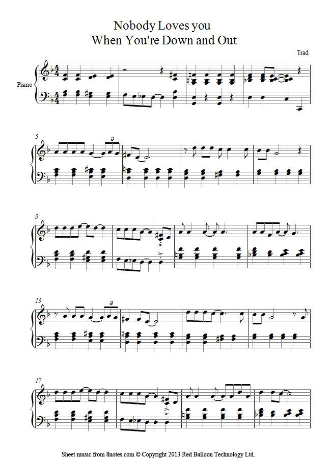 Eric Clapton - Nobody Loves you When You're Down and Out sheet music for Piano Eric Clapton - Nobody Loves you When You're Down and Out sheet music for Piano