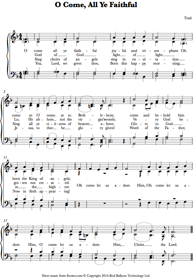 O Come, All Ye Faithful sheet music for Piano - 8notes.com