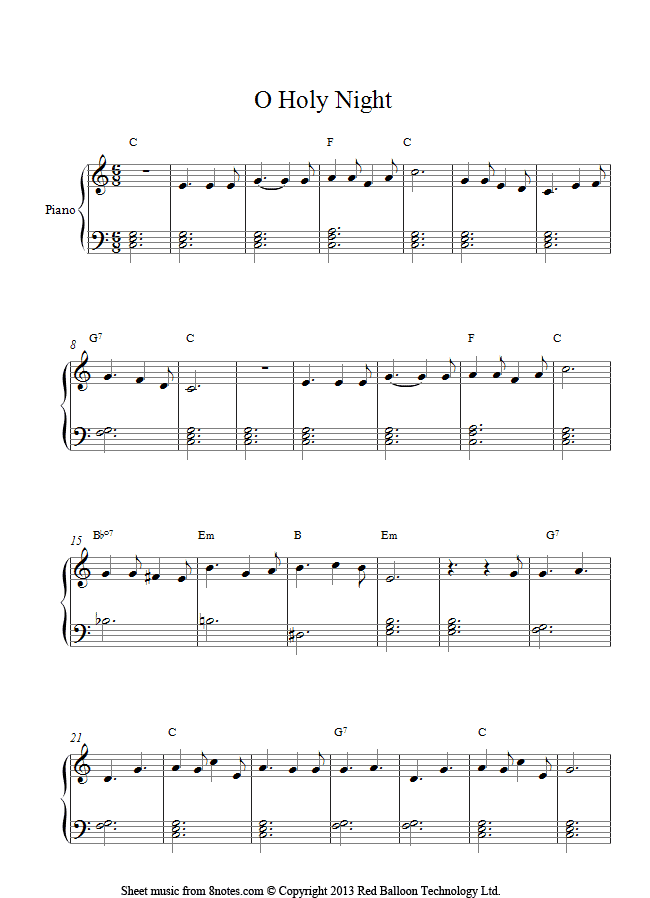 O Holy Night (easy version) sheet music for Piano - 8notes.com