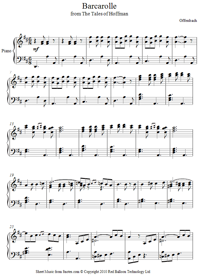 Offenbach - Barcarolle from Tales of Hoffman sheet music for Piano Offenbach - Barcarolle from Tales of Hoffman sheet music for Piano