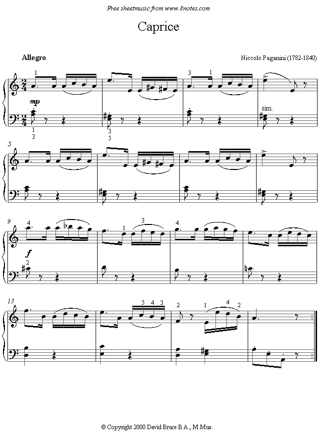Paganini - Caprice sheet music for Piano Paganini - Caprice sheet music for Piano