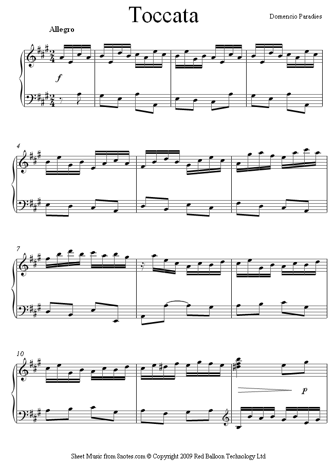Pietro Domenico Paradisi - Toccata in A sheet music for Piano Pietro Domenico Paradisi - Toccata in A sheet music for Piano