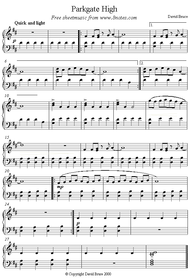 David Bruce - Parkgate High sheet music for Piano David Bruce - Parkgate High sheet music for Piano