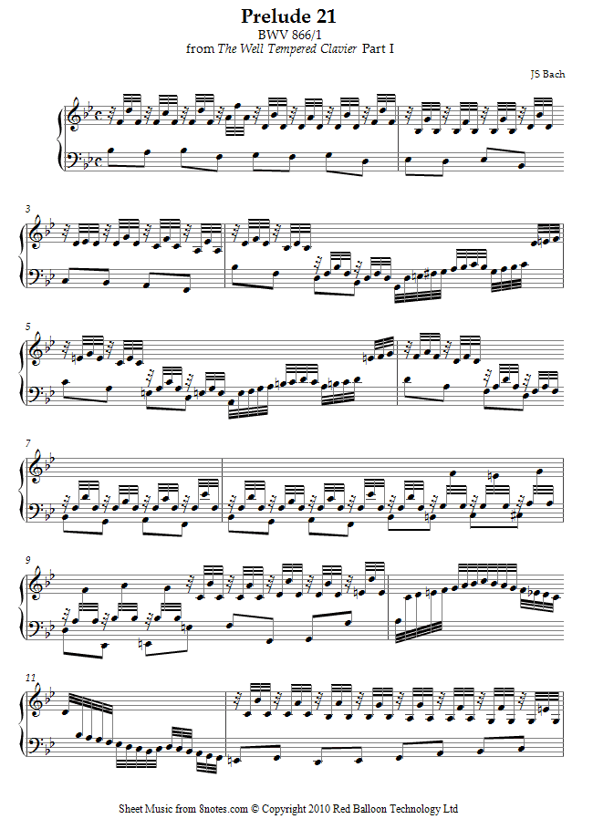 Bach - Prelude 21 BWV 866 from The Well Tempered Clavier sheet music for Piano Bach - Prelude 21 BWV 866 from The Well Tempered Clavier sheet music for Piano
