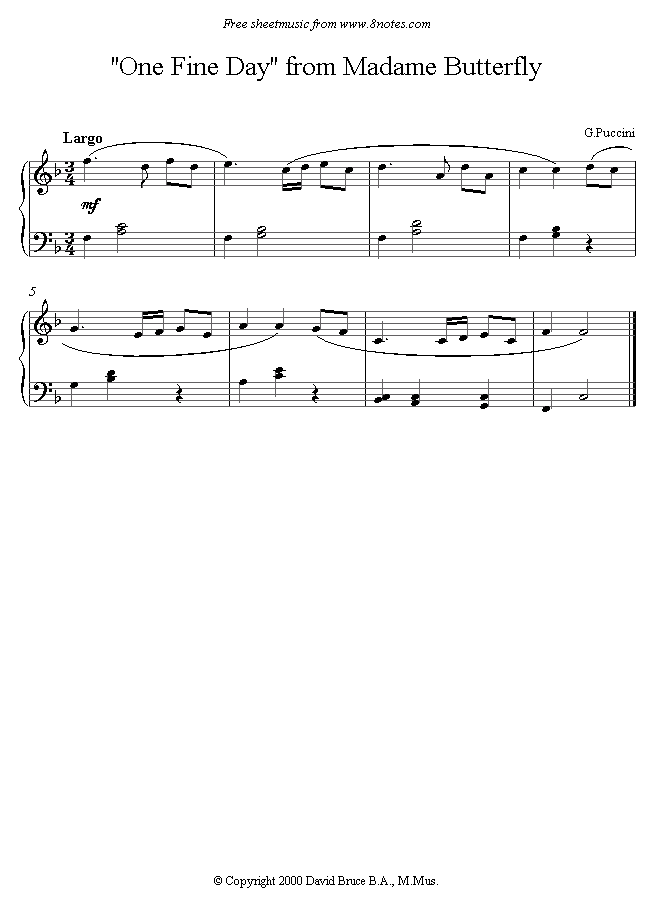 Puccini - One Fine Day from Madame Butterfly sheet music for Piano Puccini - One Fine Day from Madame Butterfly sheet music for Piano