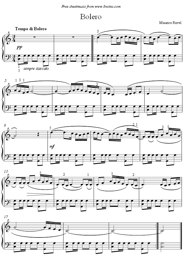 Ravel Bolero Piano Sheets