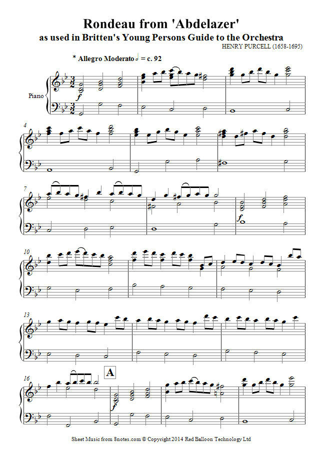 Britten - Young Persons Guide to the Orchestra Theme (Purcells Rondeau) sheet music for Piano Britten - Young Persons Guide to the Orchestra Theme (Purcells Rondeau) sheet music for Piano