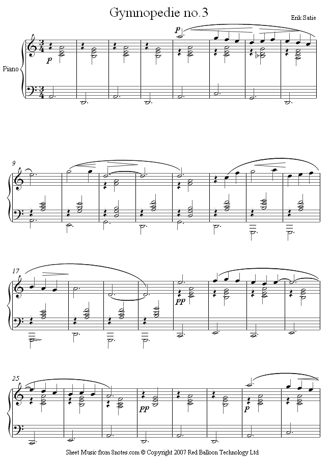 Satie - Gymnopédie No.3 sheet music for Piano Satie - Gymnopédie No.3 sheet music for Piano