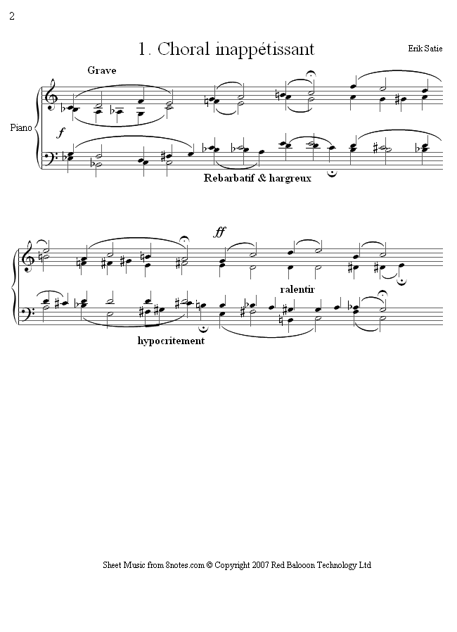 Satie - Sports et Divertissements 1. Choral inappetissant sheet music for Piano Satie - Sports et Divertissements 1. Choral inappetissant sheet music for Piano