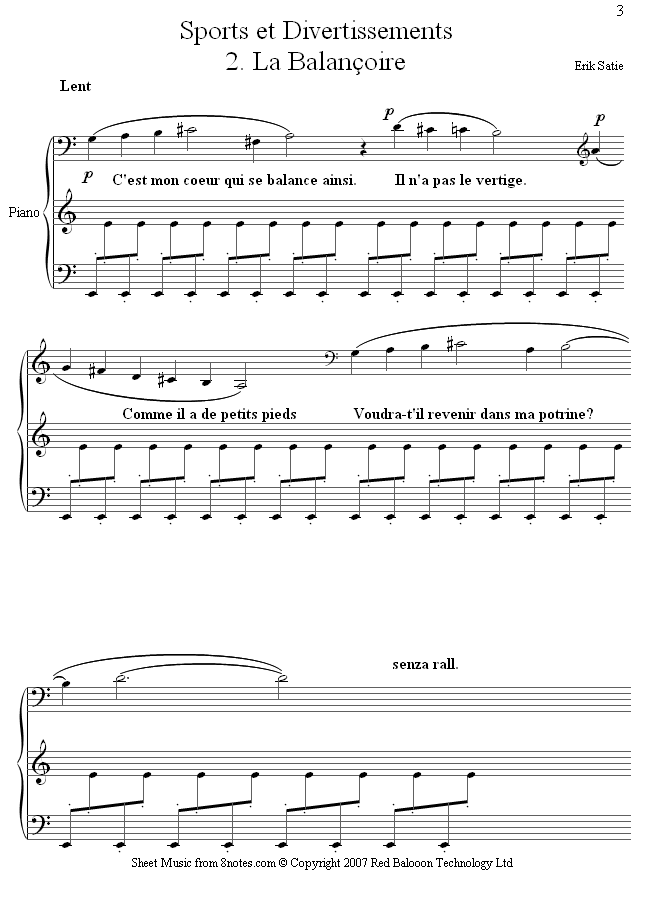 Satie - Sports et Divertissements 2. La Balancoire sheet music for Piano Satie - Sports et Divertissements 2. La Balancoire sheet music for Piano