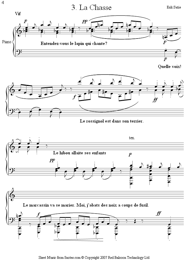 Satie - Sports et Divertissements 3. La Chasse sheet music for Piano Satie - Sports et Divertissements 3. La Chasse sheet music for Piano