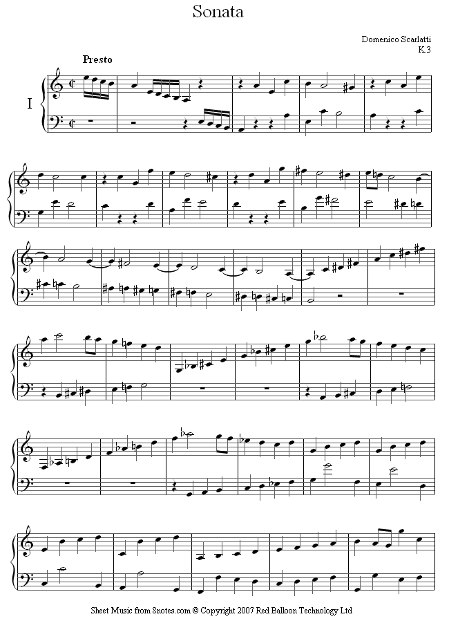 Scarlatti - Sonata K3 sheet music for Piano Scarlatti - Sonata K3 sheet music for Piano