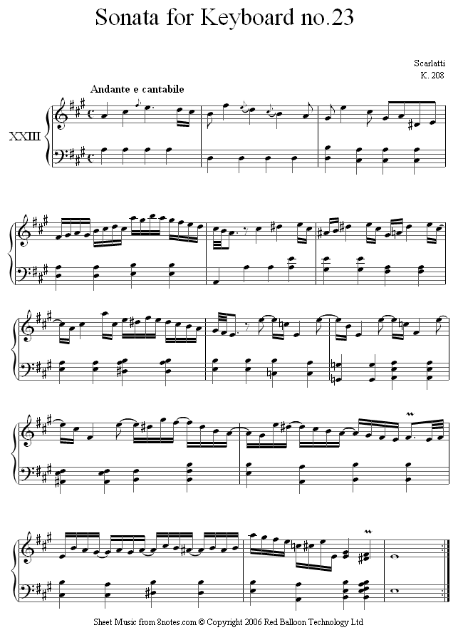 Scarlatti - Sonata for Keyboard no.23 k.208 sheet music for Piano Scarlatti - Sonata for Keyboard no.23 k.208 sheet music for Piano