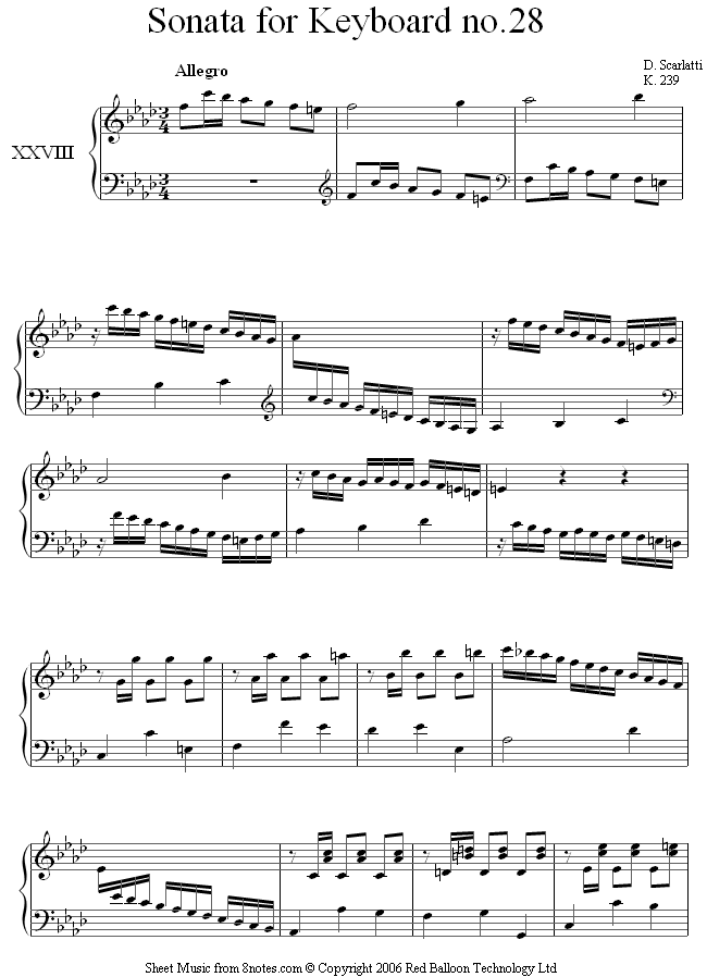Scarlatti - Sonata for Keyboard no.28 k.239 sheet music for Piano Scarlatti - Sonata for Keyboard no.28 k.239 sheet music for Piano