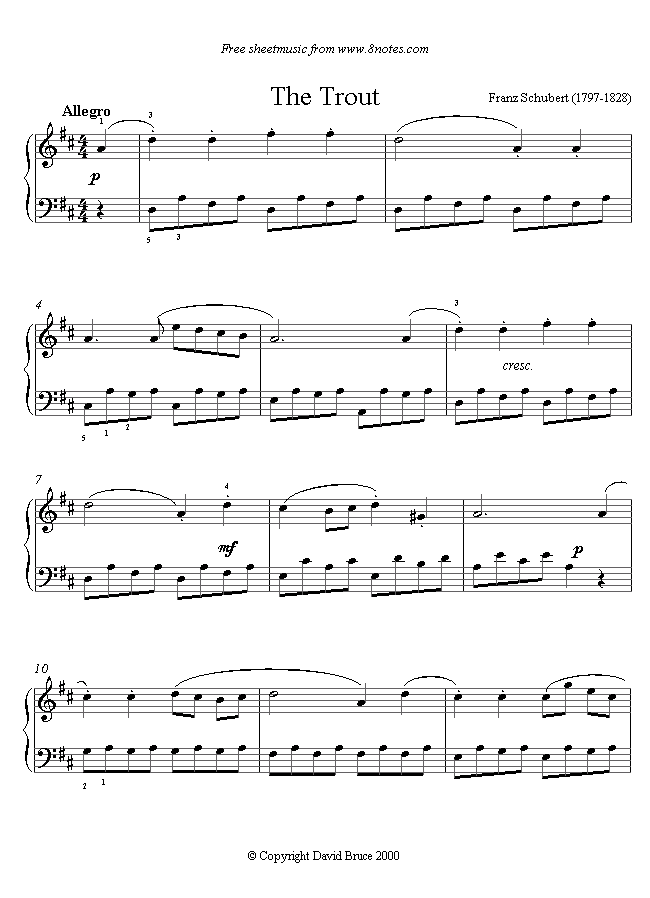 Schubert - The Trout sheet music for Piano Schubert - The Trout sheet music for Piano