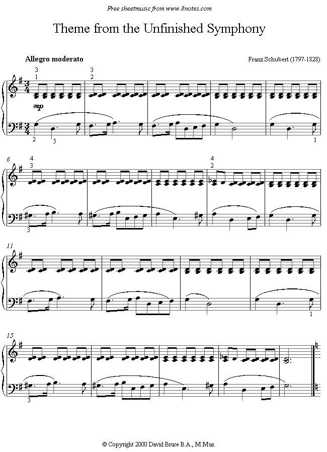Schubert - Theme from Unfinished Symphony sheet music for Piano Schubert - Theme from Unfinished Symphony sheet music for Piano