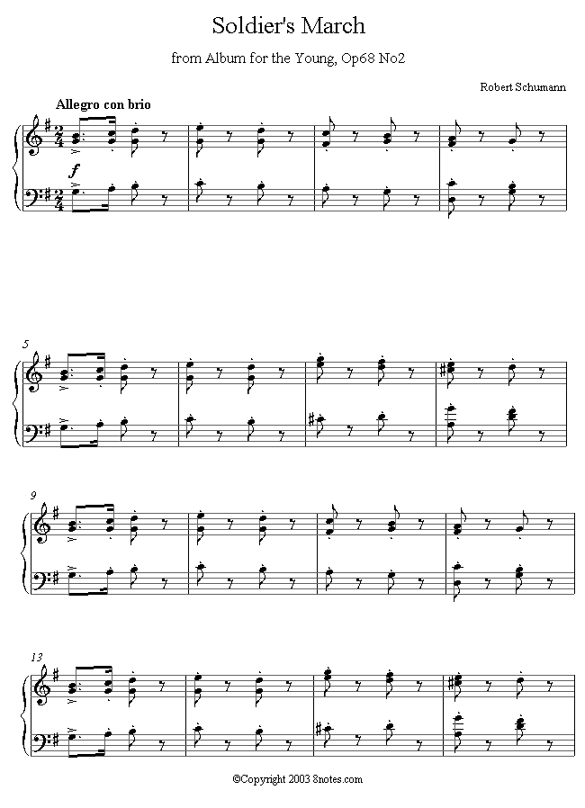 Schumann - Soldiers March from Album for the Young sheet music for Piano Schumann - Soldiers March from Album for the Young sheet music for Piano