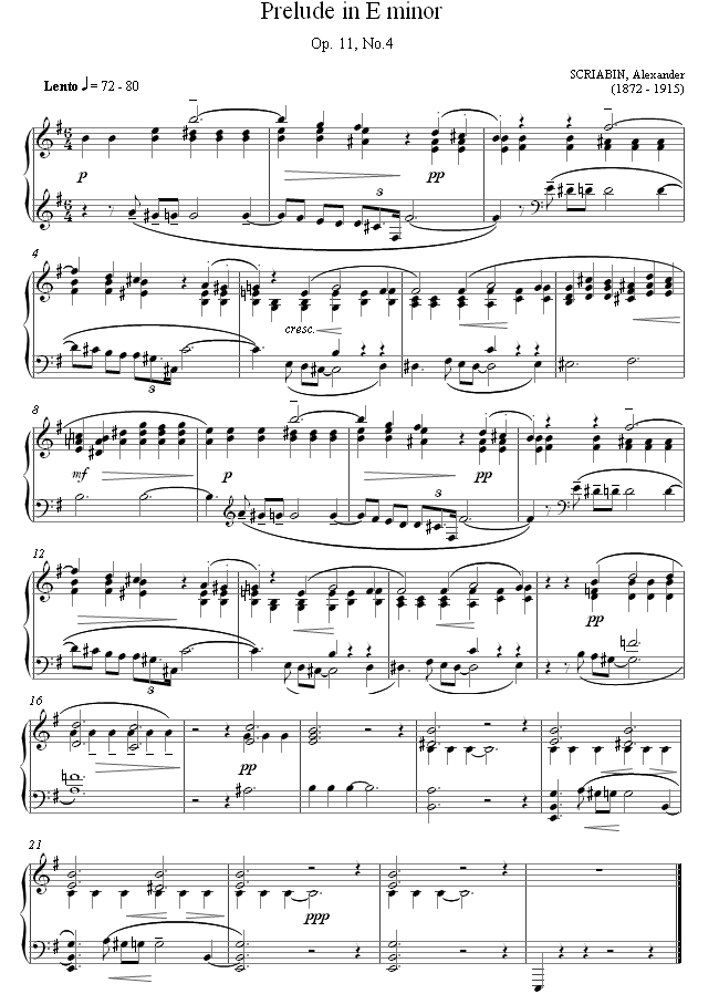 Scriabin - Prelude in E minor Op.11 no.4 sheet music for Piano Scriabin - Prelude in E minor Op.11 no.4 sheet music for Piano