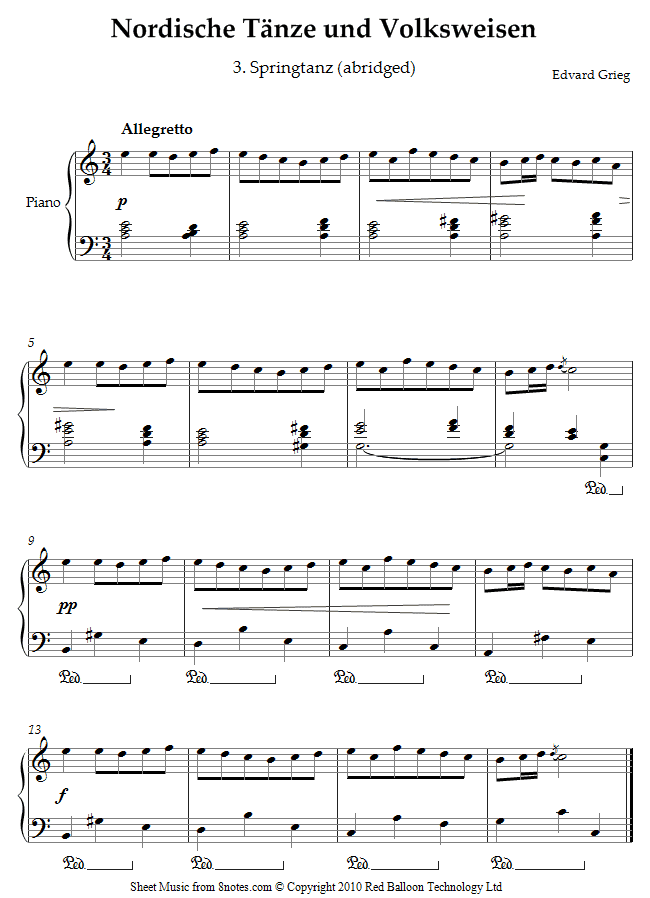 Grieg - Nordische Tanze und Volksweisen 3. springtanz (abridged) sheet music for Piano Grieg - Nordische Tanze und Volksweisen 3. springtanz (abridged) sheet music for Piano