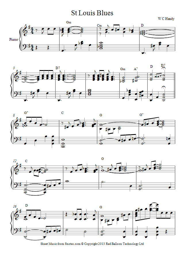 W C Handy - St Louis Blues sheet music for Piano - 0