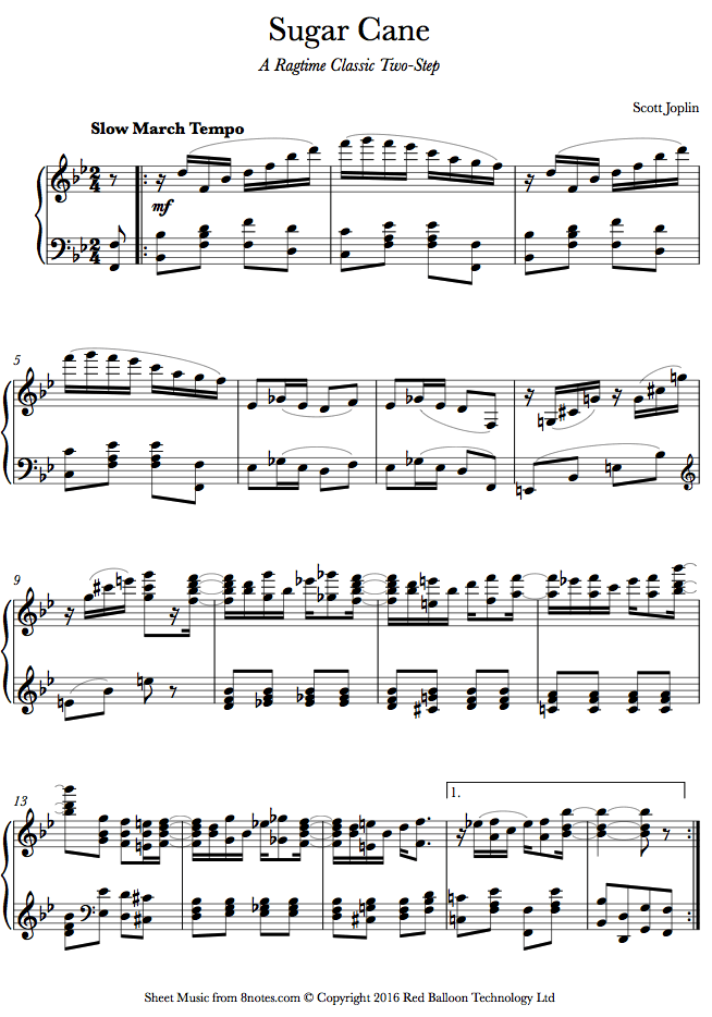 Scott Joplin Sugar Cane A Ragtime Classic TwoStep sheet music for